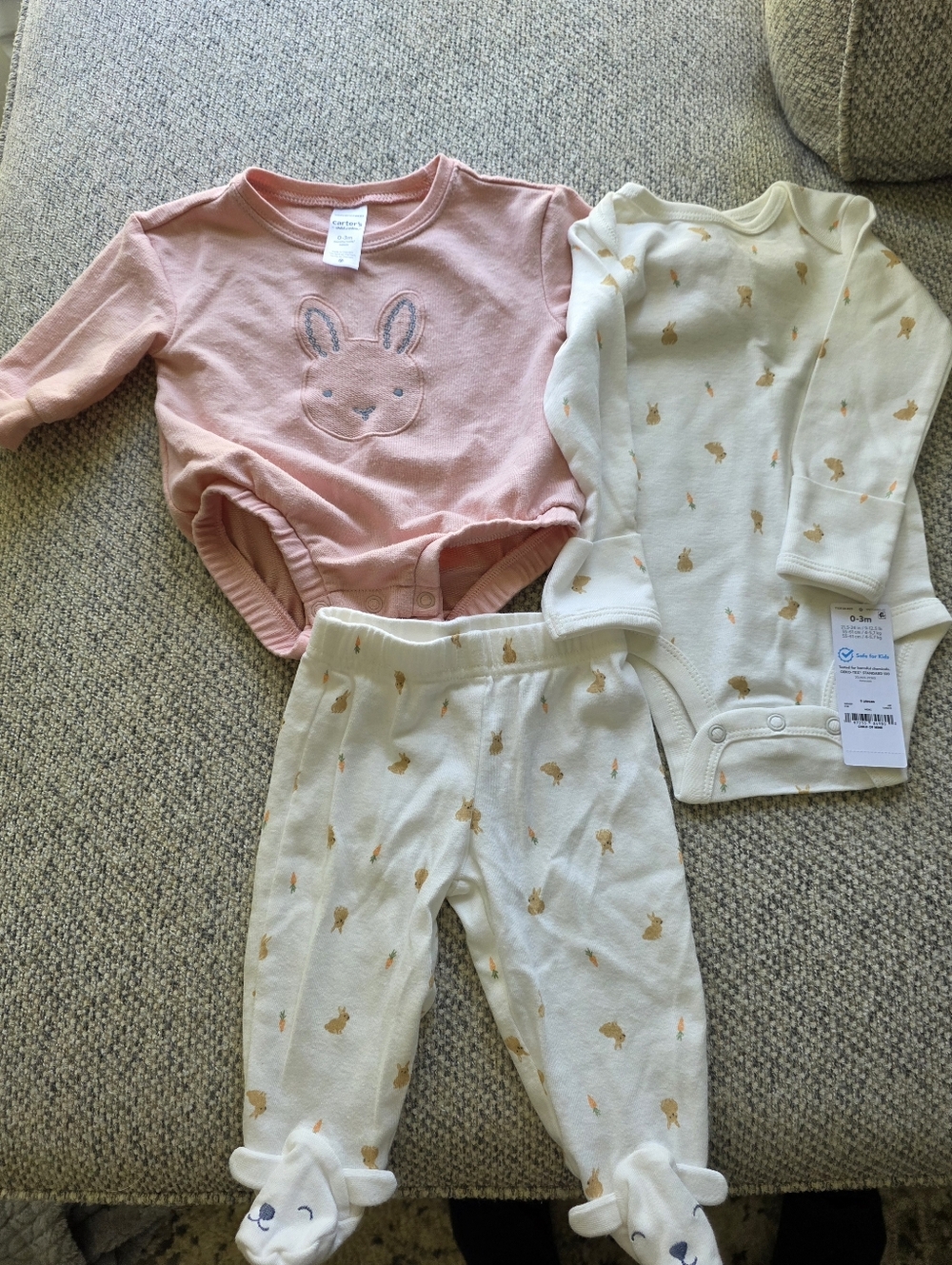 Cream & Light Pink Bunny Print Infant Bodysuit Set